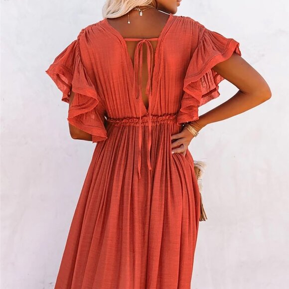 Boho Maxi Dress Rayon Polyester Summer Casual Beach Vacation Flowy Maxi - Picture 4 of 6